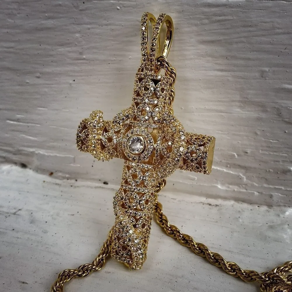 14k Gold Plated Designer Holy Cross Necklace